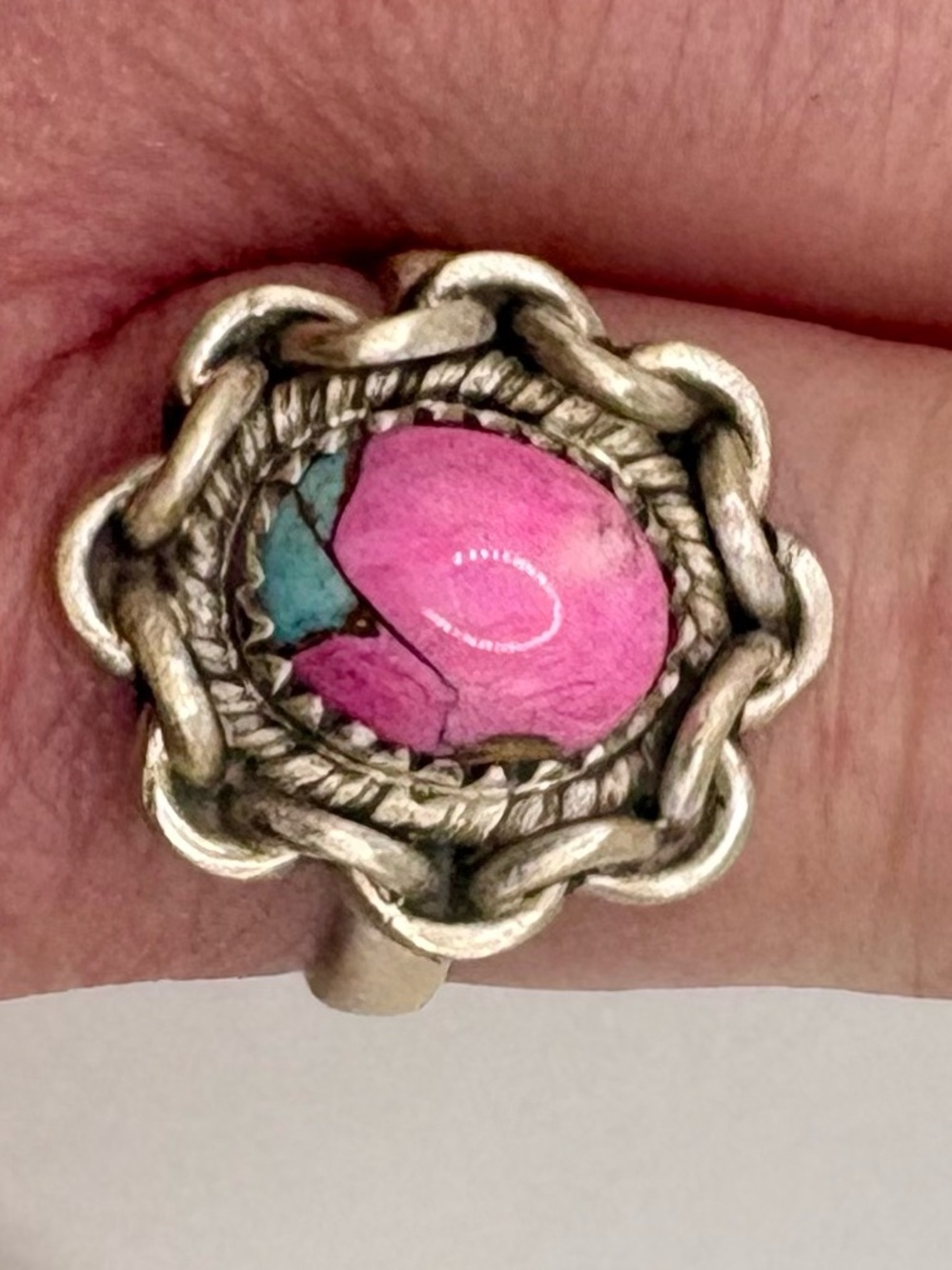 NWT Artisan Sterling Silver Cotton Candy Turquoise Ring Adjustable - Picture 9 of 14